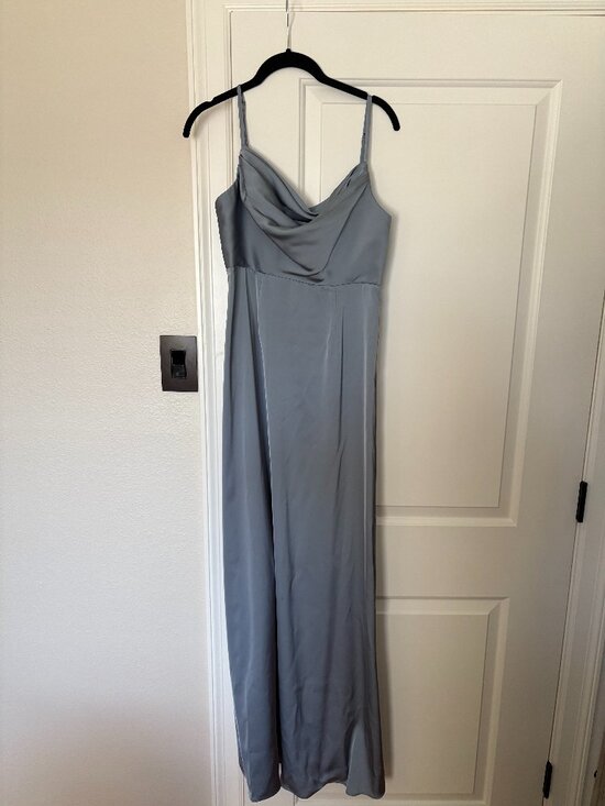 Azazie Esmee Satin Dress | Dusty Blue | Size 8 - Picture 2 of 3